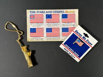 A Small Group Of Patriotic Items: Lapel Pin, Fridge Magnet, Key Chain