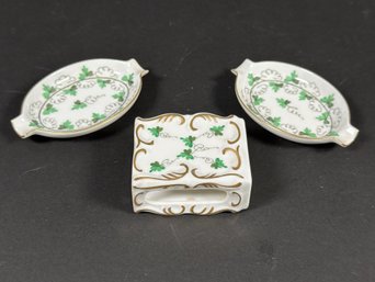 Vintage Ashtrays & Matchbox Holder By Herend, Made In Hungary