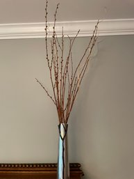 Tall Metal Vase With Twig Design And Dried Pussy Willows And Vine Cuttings - Over 40' Tall!