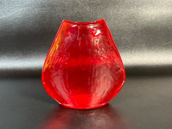 A Collectible Vintage Art Glass Vase In A Fiery Red Tone, Handblown