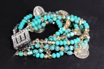 Multi Strand Glass Beaded Bracelet Having Genuine Mercury Dimes Silver Coins