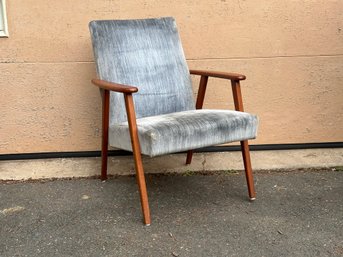 Vintage Mid-Century Lounge Chair With Velvet Upholstery & Spring Seat