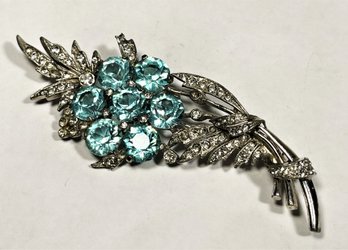 Super Quality Blue White Rhinestone Large Floral Brooch