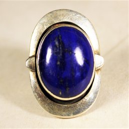 Large Heavy Sterling Silver Lapis Lazuli Ladies Ring Size 6.5 Oval Cabochon Stone