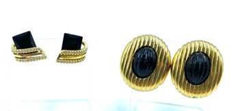 2 Pairs Goldtone & Black Earrings