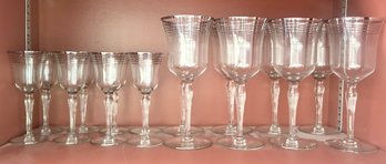 Art Deco Era 1930s Set Of Stemware - 8 Wine & 8 Cordial Glasses