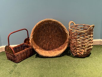 A Grouping Of Three Very Nice Natural Woven Baskets