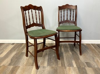 Vintage Spindle Back Side Chairs With Fabric Seat