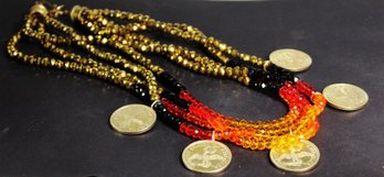 Fall Colors Austrian Crystal Beaded Necklace Having American Faux Silver Coins