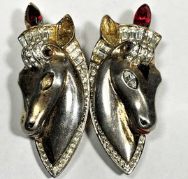 Coro Sterling Silver Horse Duet Clips Brooch (missing Stones)