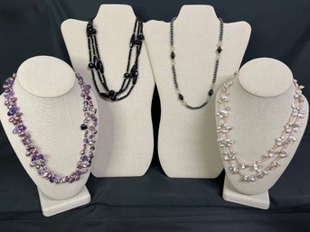 4pc Necklace - Baroque Pearl, Amethyst, Crystal And Beaded - Gorgeous And Vintage