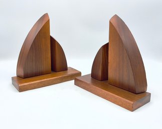 Pair Of Vintage Handcrafted Wood Abstract Shapes/Sailboat Bookends