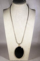 Fine Very Large Polished Stone Pendant Sterling Silver Chain Necklace