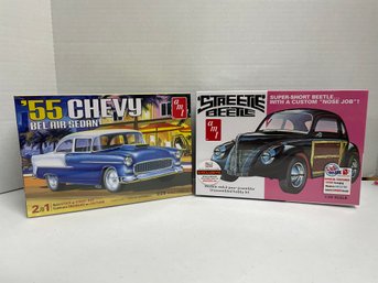 AMT, Pair Of 1/25 Scale Model Kits: 'streetle' Beetle & 55' Chevy Bel Air Sedan.(#135)