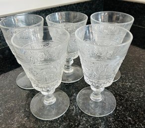 Set Of 5 Pressed Glass Goblets 6' High