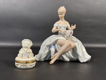 Vintage Wallendorf Figurine & Lenox Trinket Box