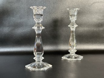 A Pair Of Tall Cut Crystal Candlesticks By Imperial Estate