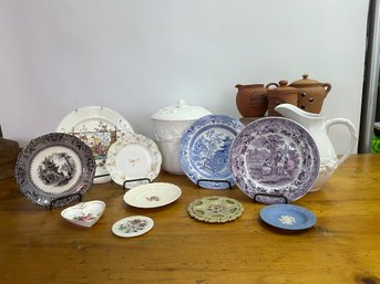 Vintage Plates, Round Tiles, Pitcher & Container