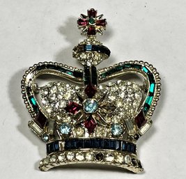 Vintage Rhinestone Crown Brooch (missing Some Baguette Stones)