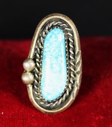 Fine Genuine Turquoise Stone Sterling Silver Vintage Southwestern Ring Size 5