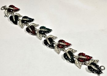 Vintage Rhinestone Glass Leaf Bracelet 7 1/2' Long