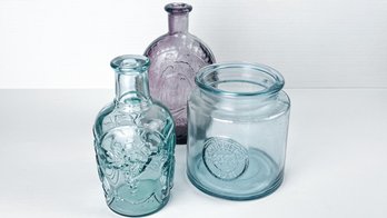Vintage Colored Glass Jar And Bottles (3)