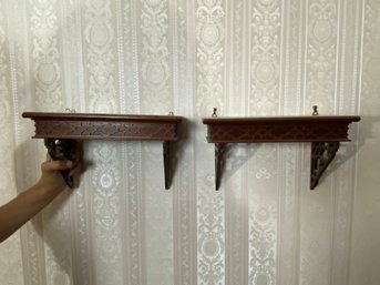 Vintage Dark Wooden Floating Wall Shelves