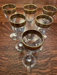 Set Of 6 Gold Rimmed Antique Cordial Glasses