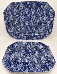 2 Crownford China Staffordshire Blue & White Calico Serving Trays