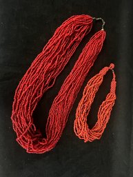 Pair Of Necklaces Made From Coral Beads From Oaxaca Mexico's Pacific Coast Beaches