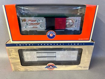 NIB Lionel Trains: 2009 Christmas Box Car & Circus Stock Car, 6-25066 & 6-19557