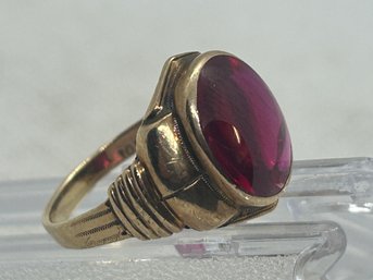 Antique Signed EDWARDIAN 10K SOLID GOLD RING WITH RED CABOCHON STONE Size 9.5