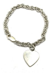 Vintage Sterling Silver Heart Charm Chain Linked Bracelet