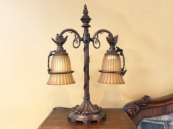 A Carved Wood And Plaster Desk Lamp