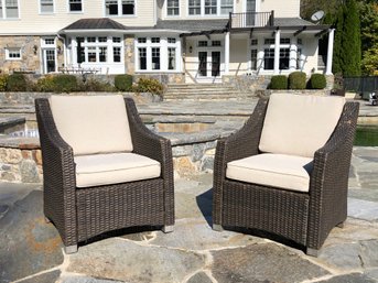 Very Nice Pair Of Resin Wicker Chairs With Cushions / Pillows - VERY COMFORTABLE - Very Nice Pair - Look !