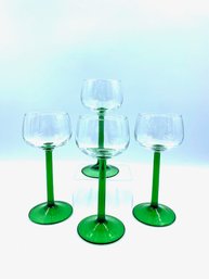 Set Of 4 French Green Stemmed Wine Glasses