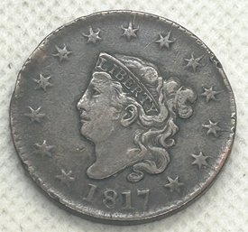 Rare Antique 1817 13 STAR CORONET HEAD LARGE CENT