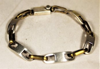 Vintage Mexican Sterling Silver Mixed Metals Link Bracelet 8' Long