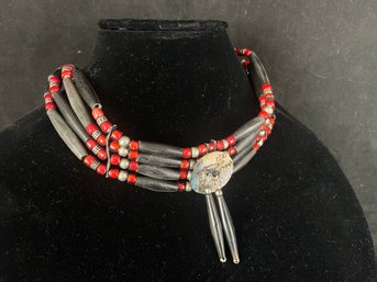 Native American Black, Red And Silver Choker Make In Alaska