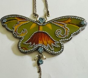 LARGE GORGEOUS DANISH DESIGN PILGRAM ENAMEL AND RHINESTONE BUTTERFLY NECKLACE