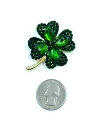 St Patty's Day Rhinestone Encrusted Shamrock Brooch