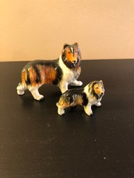 2 Collie Dog Statues - Japan