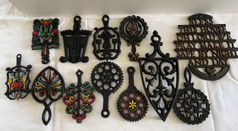 Lot Of 12 Vintage Cast Iron Trivets: 5 Marked, 7 Unmarked