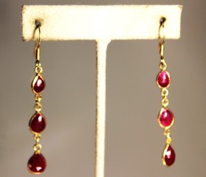 Gold Over Sterling Silver Drop Earrings Genuine Ruby Stones