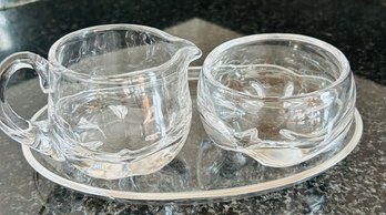 Orrefors Sweden Crystal Creamer, Sugar On Tray, Signed