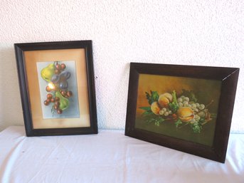 2 Original Art Still Life Oak Frame Pears And Peaches
