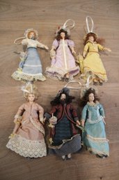 Six Vintage Porcelain Doll Ornaments