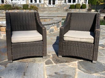 Very Nice Pair Of Resin Wicker Chairs With Cushions / Pillows - VERY COMFORTABLE - Very Nice Pair - Look !