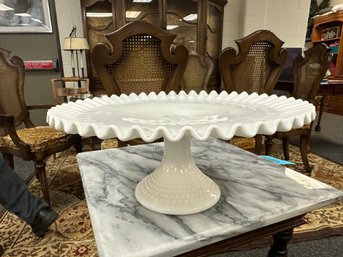 Fenton Milk Glass Pedestal Cake Dish - Hobnail