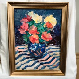 Original James Pascucci Oil On Canvas Painting - Flowers In Blue Vase - SKU: 00-4-1350